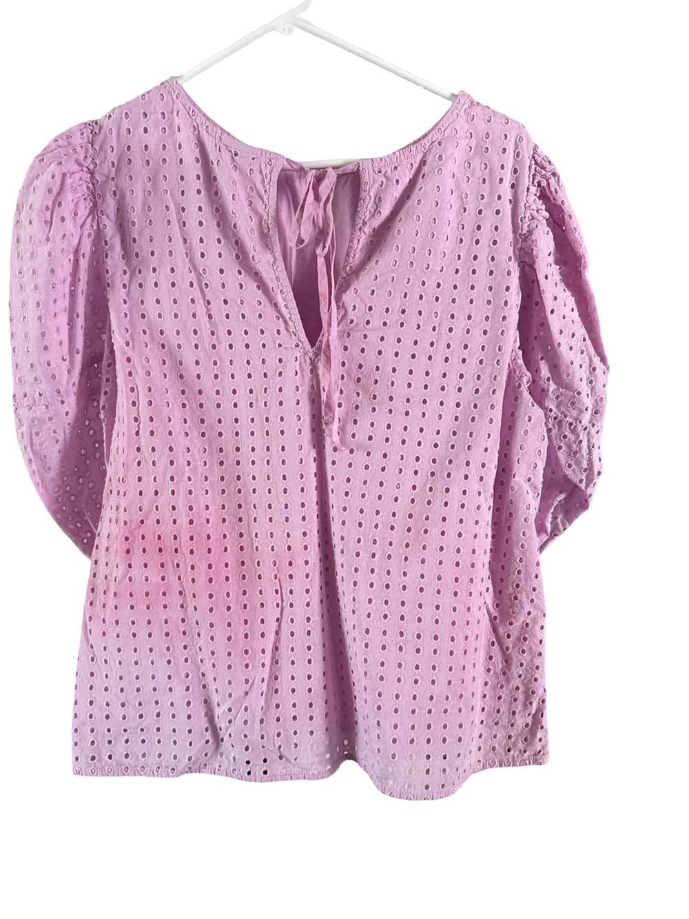 A New Day Eyelet Puff Sleeve Top Size L Pink
